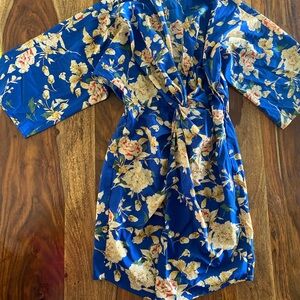 Floral Kimono Robe in Blue and Cream